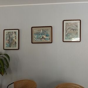 Abstract Ocean Art Set with Brown Frames